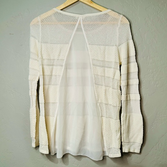 NEW Cache Moonchild Stripe Eyelet Sweater Sheer Detailing Ivory Cream SZ LARGE - Picture 2 of 12
